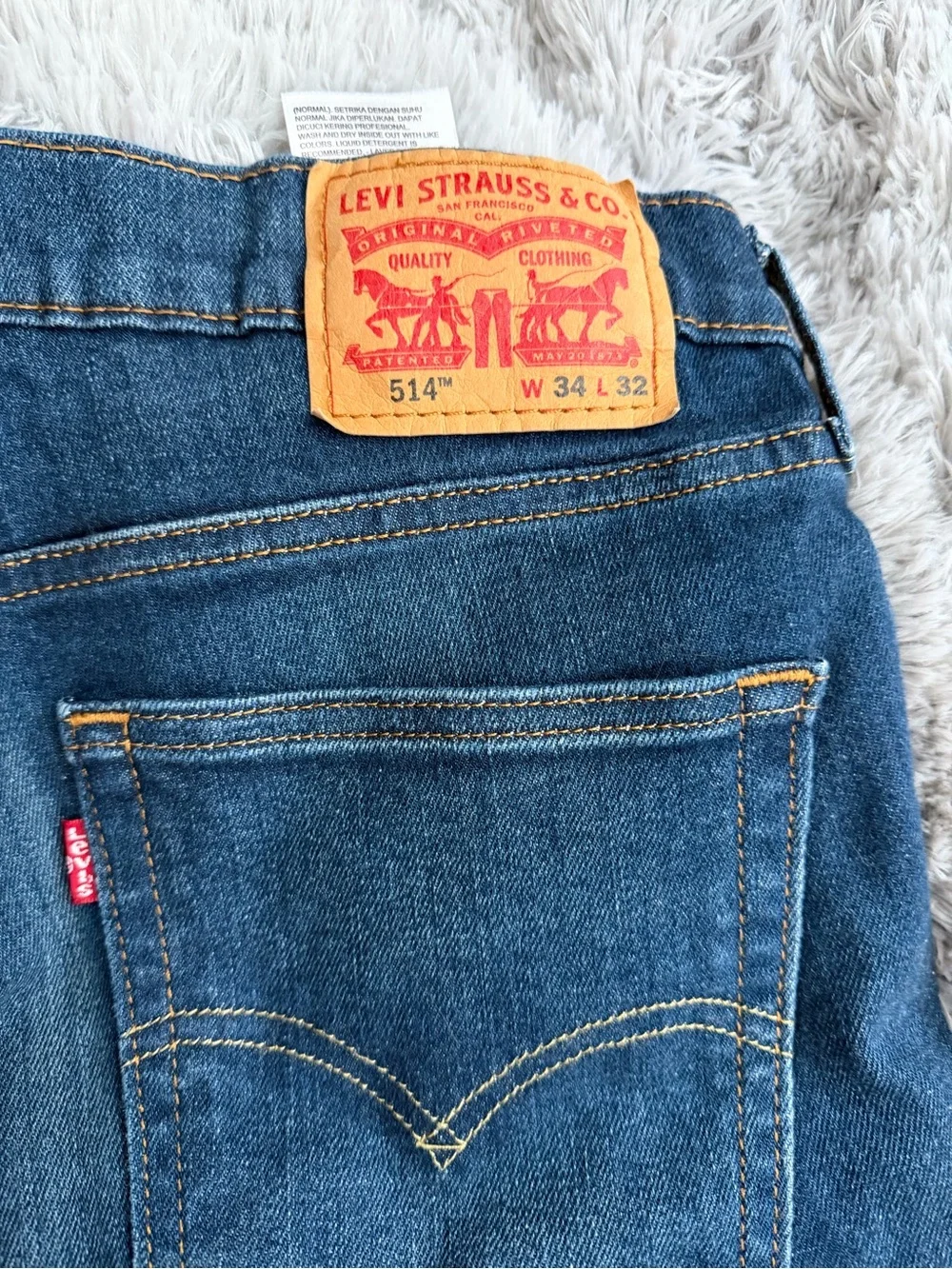 Levi's Blue Denim Jeans with Tan Leather Patch